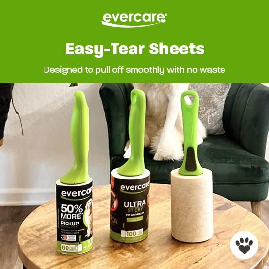 Evercare Ultra Sticky Pet Lint Roller Value Pack with 2 Lint Rollers and 3 Refill Rolls, 60 Sheets Each Multicolor-PawvioPets