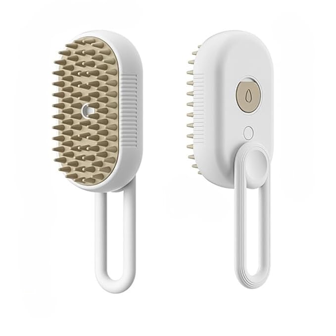 Generic Cat Steam Brush,Rechargeable with Handle,Self-Cleaning Grooming Tool,for Cats and Dogs,4 In1 Cat Steamy Brush, Multifunctional Hair Comb for Removing Tangled and Loose Hair (white)-PawvioPets