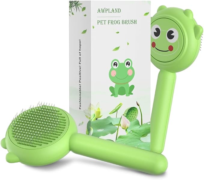 Dog Brush for Short or Long Haired Dogs, Frog Shape Dog Brush with Release Button, Dog Hair Brush Dog Grooming Deshedding Brush for Dog Kitten Rabbit Massage Removes Loose Fur-PawvioPets