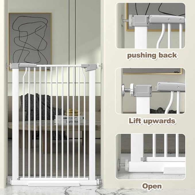 41" Extra Tall Baby Gate for Doorway, 32.6-40.5'' Metal Pet Baby Safe Gate, Extra Wide Pressure Mounted Child Door with Expansion Kit, No Drilling Cat Fence Indoor, No Climb Cat Proof Gate, White-PawvioPets