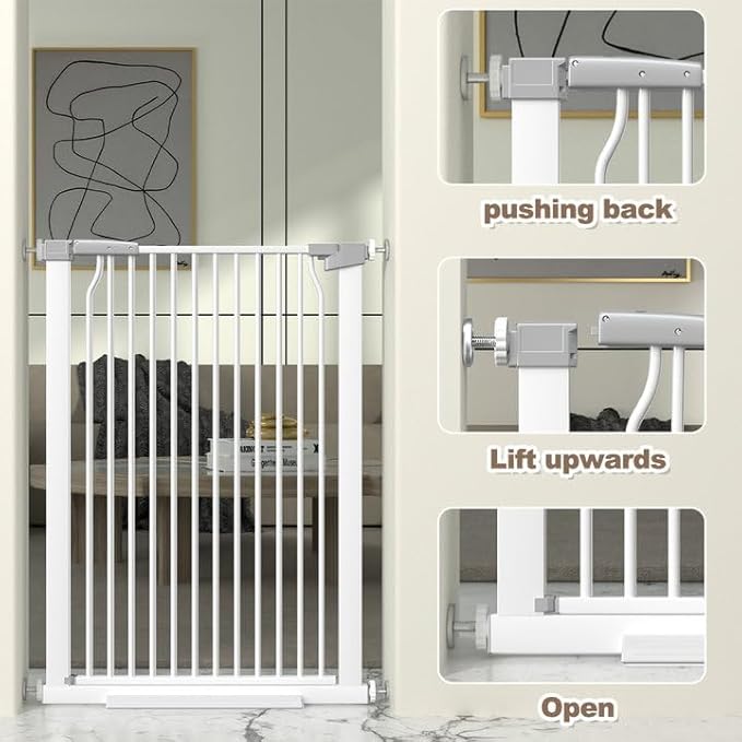 41" Extra Tall and Wide Baby Gate, 72.3-74" Wide Pet Cat Gate for Doorway, Extra Wide Pressure Mounted Child Door with Expansion Kit, Metal Safe Gate, Tall Dog Gate, White-PawvioPets