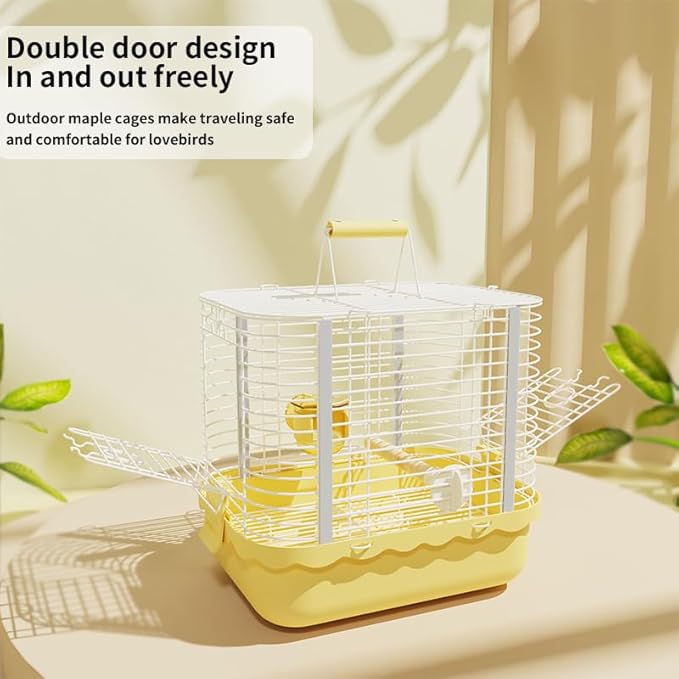 Bird Carrier Travel Cage, Durable Portable Stainless Steel Birdcage with Bird Perch & Feeding Bowl for Parrots Canaries Budgies Lovebirds Conures Cockatiels (Small Yellow)-PawvioPets