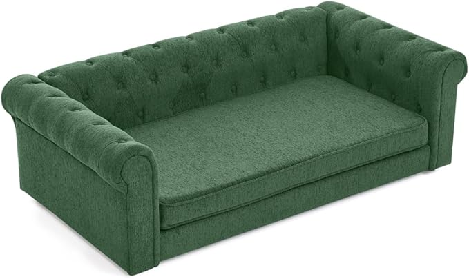 Dog Sofa Couch for Medium to Large Dogs, 55" Memory Foam Pet Sofa Couch with Washable Fabric, Durable Elevated Dog Bed with Legs, Removable Cushion for Medium and Large Dogs, Green-PawvioPets