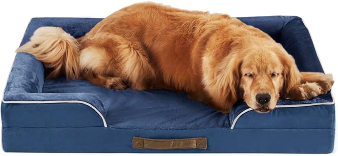 Friends Forever Orthopedic Dog Bed, Bolster Dog Bed with Memory Foam Pet Couch Sofa and Removable Washable Cover, Ally Navy, 42x32x7-PawvioPets