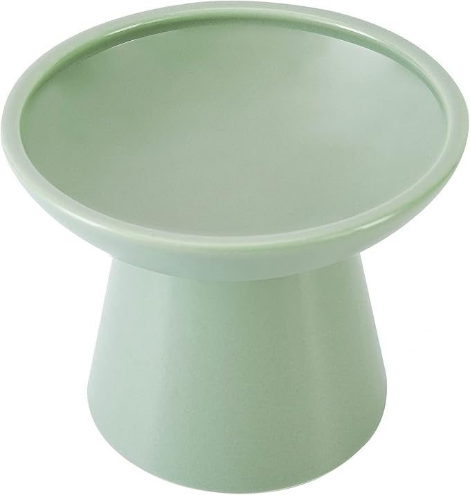 Extra Wide Elevated Ceramic Cat Food Bowl - 6.2" Shallow Dish for Whisker Fatigue Relief, 5" Height for Easy Feeding, Lead & Cadmium Free, Durable Raised Cat Food Bowls, Sage Green-PawvioPets