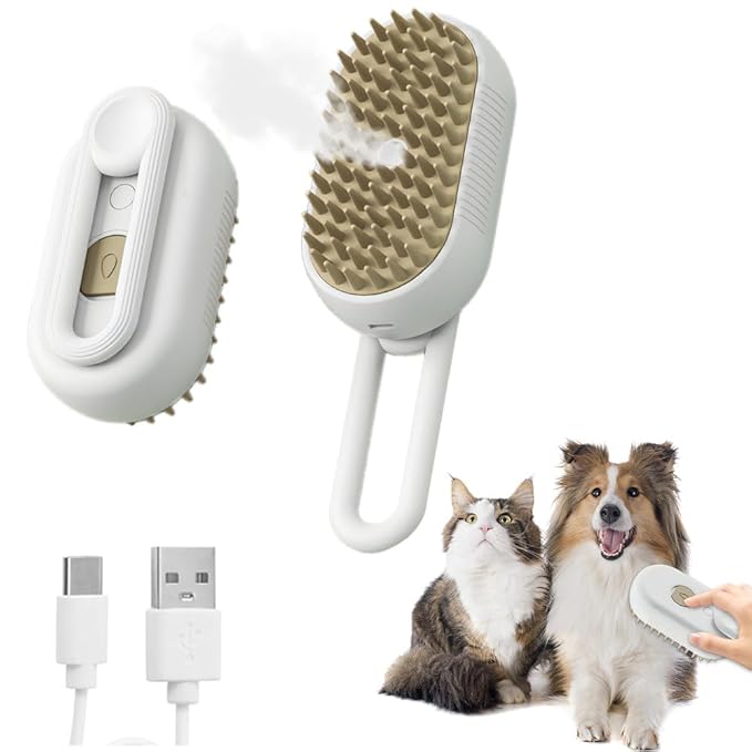 4-in-1 Cat Grooming Steam Brush, Pet Hair Shedding, Massage, Cleaning, Combing (white)-PawvioPets