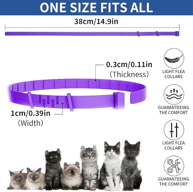 4 Pack Flea Collar for Cats, 32 Months Flea and Tick Prevention for Cats, Waterproof Cat Flea Collar, Natural Cat Flea and Tick Treatment, Adjustable Flea and Tick Collar for Cats Kittens(Grey&Purple)-PawvioPets