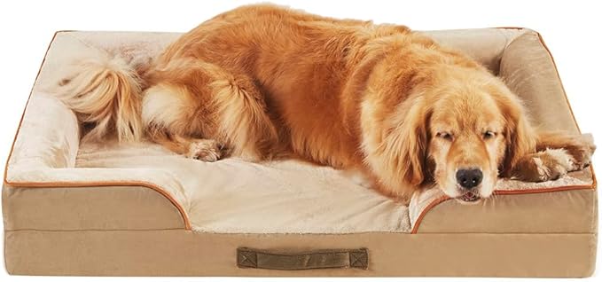 Friends Forever Orthopedic Dog Bed for Extra Large Dogs, Waterproof Memory Foam Dog Sofa Bed XL with Removable Washable Cover, Ally Khaki, 42x32x7-PawvioPets