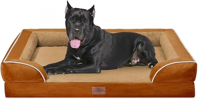 Comfort Expression Waterproof Dog Bed, XXL Dog Bed Orthopedic Foam, Waterproof Pet Sofa Couch with Washable Removable Cover & Non-Slip Bottom(XX-Large,Caramel)-PawvioPets
