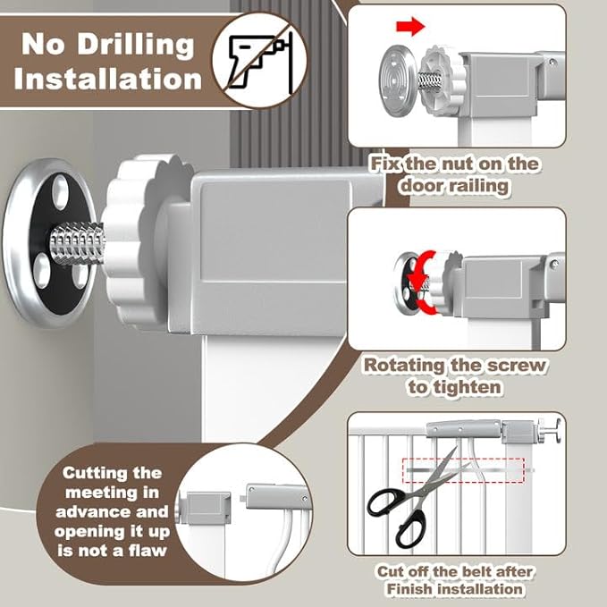 41" Extra Tall Cat Gate for Doorway, 29.6-32.5''W Metal Pet Baby Safe Gate, Extra Wide Pressure Mounted Baby Gate, No Drilling Cat Fence Indoor, Tall Dog Gate, White-PawvioPets