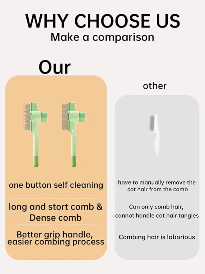 Cat Comb Dog Comb Pet Hair Removal Tool Flea for Cats and Dog Lice Cat Brush with Release Button Self-Cleaning with Long & Short Stainless Steel Metal Teeth for Shedding-PawvioPets