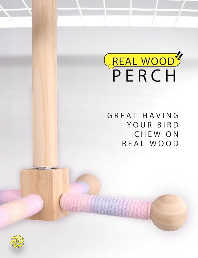 Bird Stand Perch Toy, 360° Rotating Natural Wooden Parrot Perch for Bird Cages, Colorful-PawvioPets