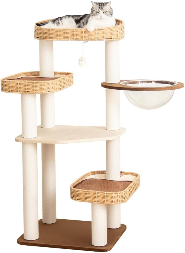 48'' Cat Tree for Large Cats, Modern Cat Tree Multi-Level Condo with Natural Wood, Cat Activity Centre for Medium and Big Pets-PawvioPets