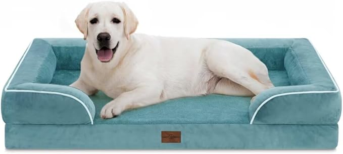 Comfort Expression Jumbo Breed Dog Bed, Orthopedic Beds for Extra Large Dogs, Waterproof Dog Bed, PV Washable Dogs Sofa Beds with Removable Cover & Non-Slip Bottom(Jumbo,Washed Blue)-PawvioPets