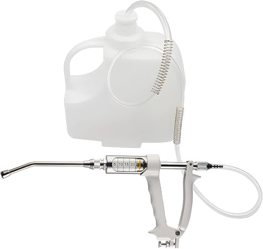 30ML Veterinary Metal Feeding Gun, Continuous Drench Gun Dosing Device Veterinary Adjustable Medicine Dispenser Husbandry Autonomous Feeding Tool, for Pig Cow, Sheep, Horse (White Color, 30ML+Kettle)-PawvioPets