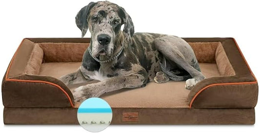 Comfort Expression Memory Foam Dog Beds, Orthopedic Washable Dogs Bed XXL, Waterproof Dog Beds Extra Large with Bolster & Removable Cover(XX-Large,Khaki Brown)-PawvioPets