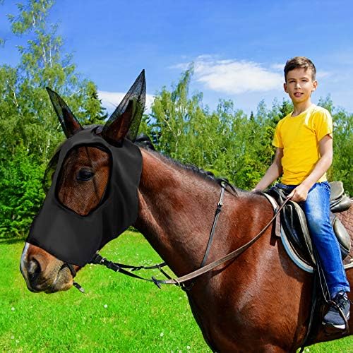Frienda 4 Pcs Horse Fly Masks with Ears Head Fly Masks for Horses Smooth Elastic UV Protection Cover from Summer Insect Pests(Large,Purple, Blue, Pink, Black)-PawvioPets