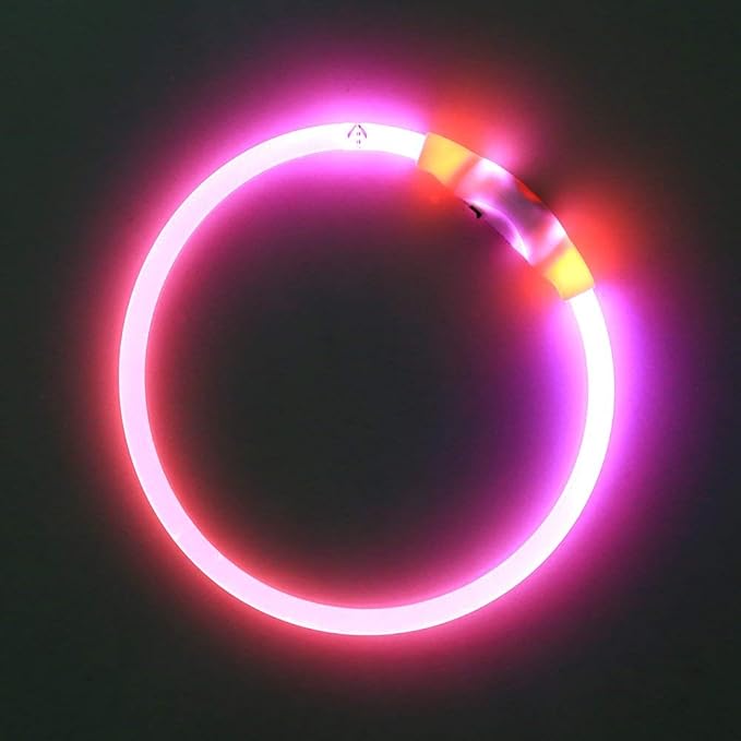 BSEEN Light Up Dog Collar, Rechargeable LED Dog Collar Waterproof Glowing Pet Collar TPU Cuttable Lighted Puppy Collar Safety Dog Lights for Night Walking (Pink 70cm)-PawvioPets