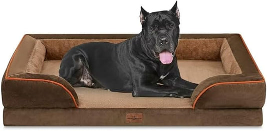 Comfort Expression XXL Orthopedic Dog Bed for Extra Large Dogs, Washable Dogs Sofa Bed, Waterproof Orthopedic Foam Dog Beds with Removable Cover & Non-Slip Bottom(XX-Large,Brown)-PawvioPets