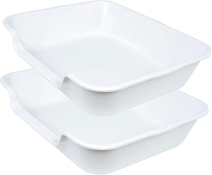 2 Pack of Extra Large Cat Litter Box (ABS Material), Low Entry Senior Litter Pen for Geriatric Kitty Big Cats, Jumbo Pet Safe Litter Boxes Tray for Indoor Pets Potty (White, 24" L x 20" W)-PawvioPets