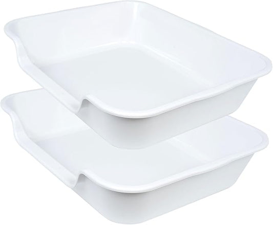 2 Pack of Extra Large Cat Litter Box (ABS Material), Low Entry Senior Litter Pen for Geriatric Kitty Big Cats, Jumbo Pet Safe Litter Boxes Tray for Indoor Pets Potty (White, 24" L x 20" W)-PawvioPets