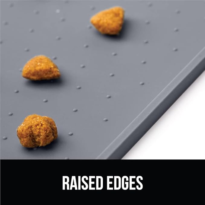 GORILLA GRIP 100% Waterproof Raised Edge BPA Free Silicone Pet Feeding Mat, Dog Cat Food Mats Contain Spills Protects Floors, Placemats for Cats and Dogs Water Bowl, Pets Accessories 18.5x11.5 Gray-PawvioPets