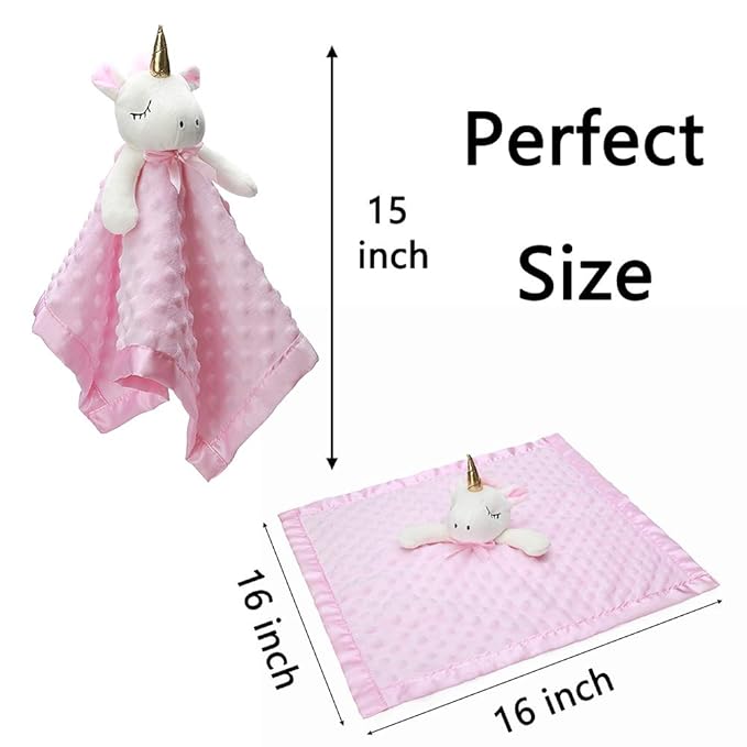 Pro Goleem Unicorn Loveys for Babies Soft Plush Pink Security Blanket for Girls Snuggle Toy Stuffed Animal Lovies for Babies Baby Girl Gifts for Newborn, Infant and Toddler, 16 Inch-PawvioPets