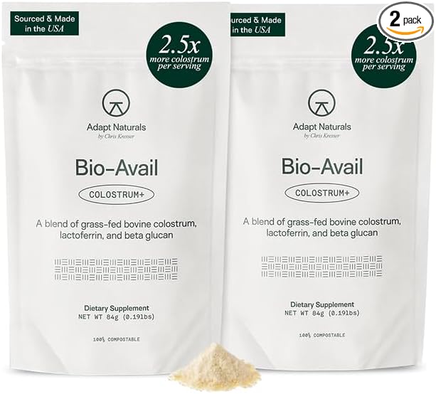 Adapt Naturals Colostrum Supplement with Lactoferrin & Beta-Glucan, Bio-Avail Grass Fed Bovine Colostrum Powder for Gut Health, Immune Support & Vitality | Non-GMO, 2500mg, Unflavored - 60 Days Supply-PawvioPets