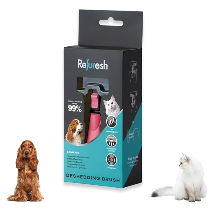 Deshedding Dog Brush for Long Hair (Small,Pink) – Gentle Deshedding tool for Dogs & Cats – Reduces shedding, without damaging topcoat. Removes Loose Fur & Dead Undercoat.-PawvioPets