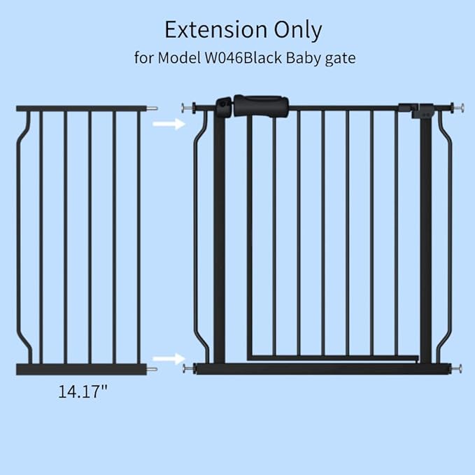 Fairy Baby Safety Gate 14.17 inch Extension for Extra Wide Baby Gate Dog gate Pressure Mounted Walk Through Pet Gate Black-PawvioPets