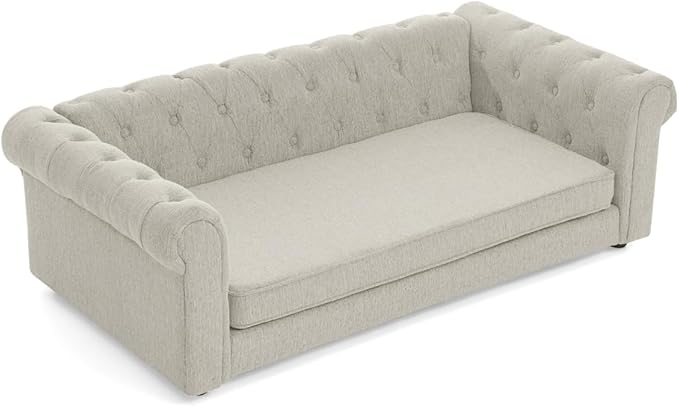 Dog Sofa Couch for Medium to Large Dogs, 55" Memory Foam Pet Sofa Couch with Washable Fabric, Durable Elevated Dog Bed with Legs, Removable Cushion for Medium and Large Dogs, Beige-PawvioPets