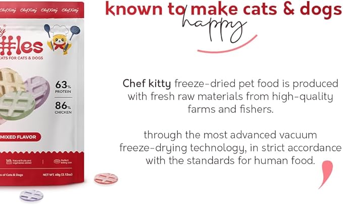 Freeze Dried Chicken Cat & Dog Waffle Treats - Made with Human Grade Chicken Breast & Liver - 5 Natural Flavors - Healthy, Tasty, Dry Food for Indoor Cats, Dogs - Inspected & Tested in USA-PawvioPets