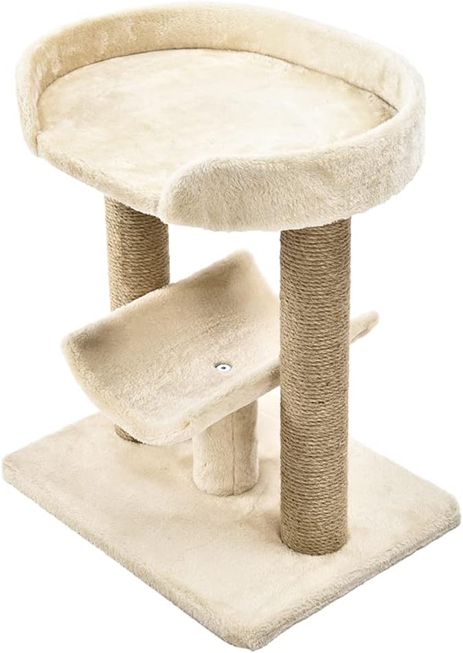 Amazon Basics Multi- Platform Cat Tree with Scratching Post for Indoor Cats up to 25lbs, 18 x 14 x 22 Inches, Beige-PawvioPets