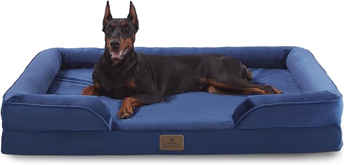 Bedfolks Orthopedic Dog Bed XXL, Waterproof Dog Sofa Bed for Giant Dogs, Egg Foam Pet Couch Bed with Removable Washable Cover and Nonslip Bottom, Navy Blue-PawvioPets