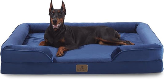 Bedfolks Orthopedic Dog Bed XXL, Waterproof Dog Sofa Bed for Giant Dogs, Egg Foam Pet Couch Bed with Removable Washable Cover and Nonslip Bottom, Navy Blue-PawvioPets