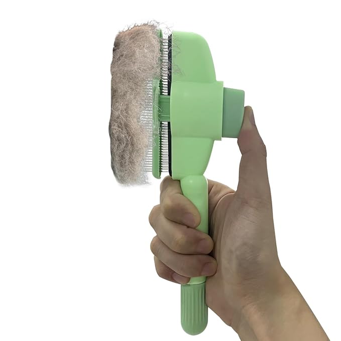 2PCS Cat Comb Dog Hair Comb，Pet Grooming Cleaning Comb，Pet Hair Removal Tool with Release Button-PawvioPets