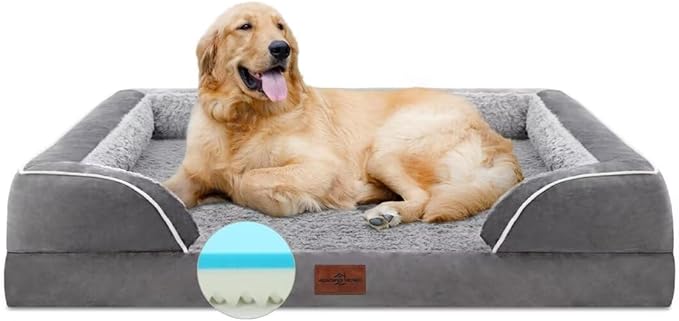 Comfort Expression Orthopedic Waterproof Dog Beds Memory Foam, XL Washable Dog Beds with Removable Cover, Large Pet Sofa Couch with Bolster(X-Large,Silver Grey)-PawvioPets
