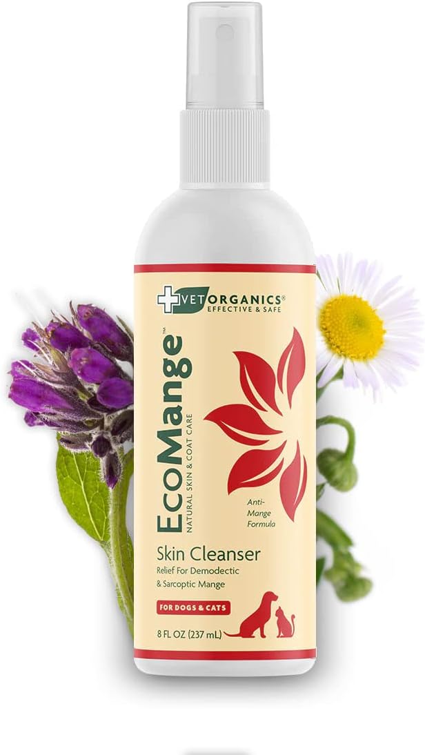 EcoMange Mange Relief for Dogs & Cats – 8 Oz. Cat & Dog Itch Relief, Sarcoptic & Demodectic Mite Spray – Herbal Extract & Essential Oil Itch Relief for Dogs – Natural Cat & Dog Sprays by Vet Organics-PawvioPets