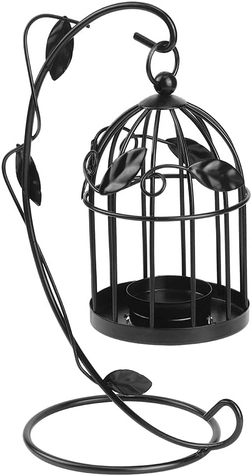 Birdcage Candle Holder, Hanging Candle Holder Decorative Bird Cages Bird Cage Decor Vintage Metal Candlestick for Wedding, Party(Black)-PawvioPets
