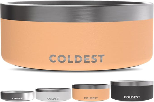 Coldest Dog Bowl - Anti Rust Metal, Non Slip, 3 Layers Insulated Stainless Steel Dog Bowls - Spill Proof & Heavy Duty - Water Bowl for Dogs, Cats & Pets, Dish Washer Safe (64 oz, Sahara Peach)-PawvioPets