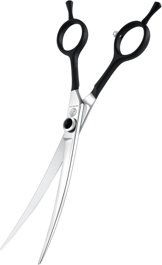 Dragon Creek 7" Upward Curved Dog Grooming Scissors - Safety Shears for Face & Paws Trimming - Black-PawvioPets