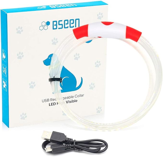 BSEEN Light Up Dog Collar - Rechargeable LED Dog Collar - 360° Glow in The Dark Pet Collar for Small Medium Large Dogs, TPU Cuttable Puppy Collar Safety Dog Lights for Night Walking (Red 70cm)-PawvioPets