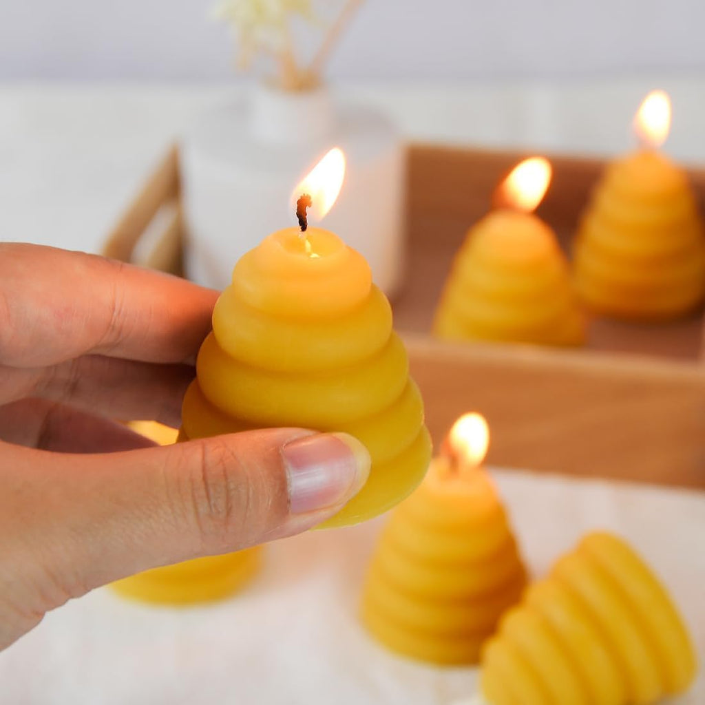 Pack of 12 Beeswax Votive Candles - Beehive Shape Novelty Candle, Perfect Thank You Gift for Mom & Wife or Guest Gifts for Baby Shower bee Theme - Yellow