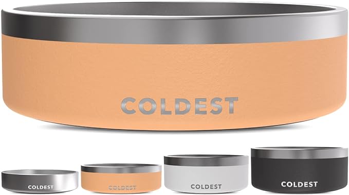 Coldest Dog Bowl - Anti Rust Metal, Non Slip, 3 Layers Insulated Stainless Steel Dog Bowls - Spill Proof & Heavy Duty - Water Bowl for Dogs, Cats & Pets, Dish Washer Safe (42 oz, Sahara Peach)-PawvioPets