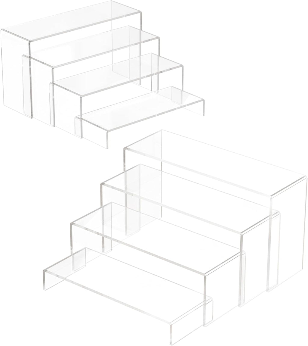 Black Matte Metal Display Stand,8 Pcs 2 Set Display Risers, Metal Rectangular Display Shelf for Showcase, Dessert, Toys, Perfume (Clear, L7 x8 x9)