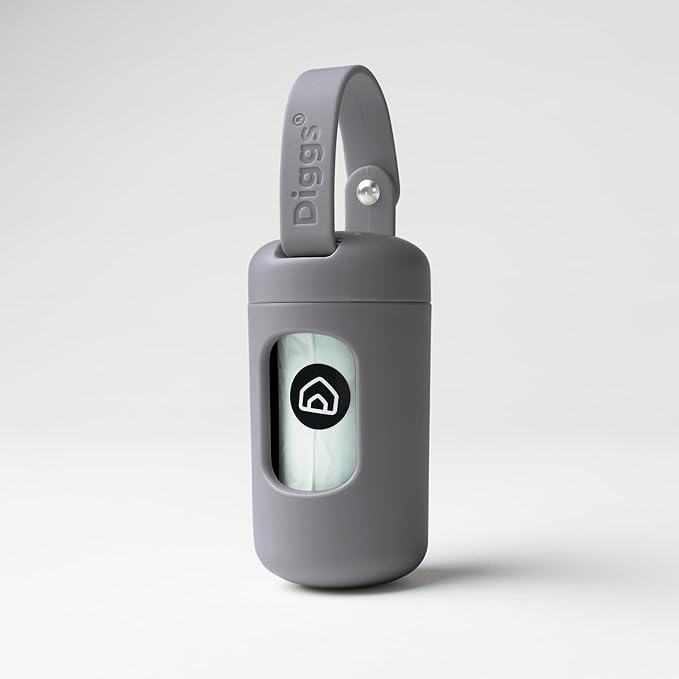 DIGGS Dog Poop Bag Dispenser for Leash - Premium Dog Waste Bag Holder with Easy One-Hand Dispensing (Grey)-PawvioPets