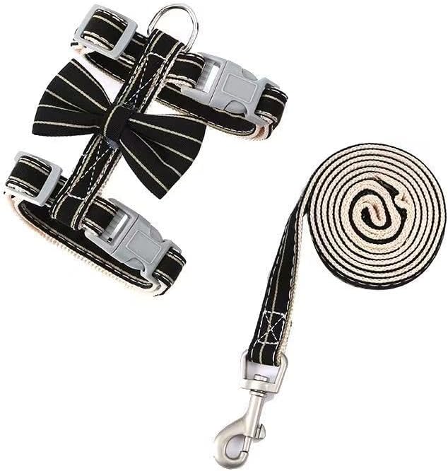 Butterfly Bow Tie Cat Harness and Leash Set - Adjustable, Escape-Proof, Breathable Kitten Vest with Cute Design for Small Cats & Indoor/Outdoor Safety Black S-PawvioPets