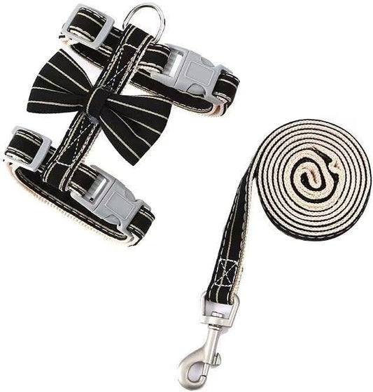 Butterfly Bow Tie Cat Harness and Leash Set - Adjustable, Escape-Proof, Breathable Kitten Vest with Cute Design for Small Cats & Indoor/Outdoor Safety Black S-PawvioPets