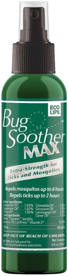 Bug Soother Max - Extra Strength Natural Gnat, Tick, and Mosquito Repellent, 4 fl oz Bug Spray Deterrent - DEET-Free - Safe for Adults & The Environment - Made in USA-PawvioPets