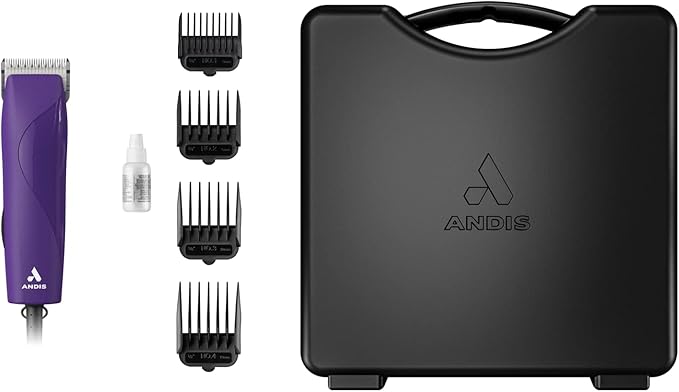 Andis 24820 EasyClip Professional-Animal 7-Piece Detachable Ceramic Blade Clipper Kit, Frustration Free Packaging, Corded Electric, Purple-PawvioPets
